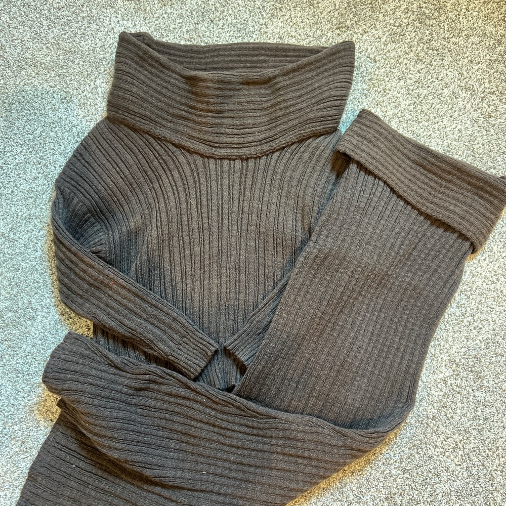 Cozy Brown Ribbed Turtleneck Sweater and skirt set